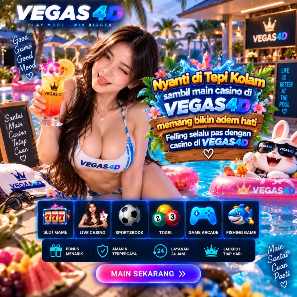 Casino VEGAS4D saat santai di tepi kolam dengan akses mobile
